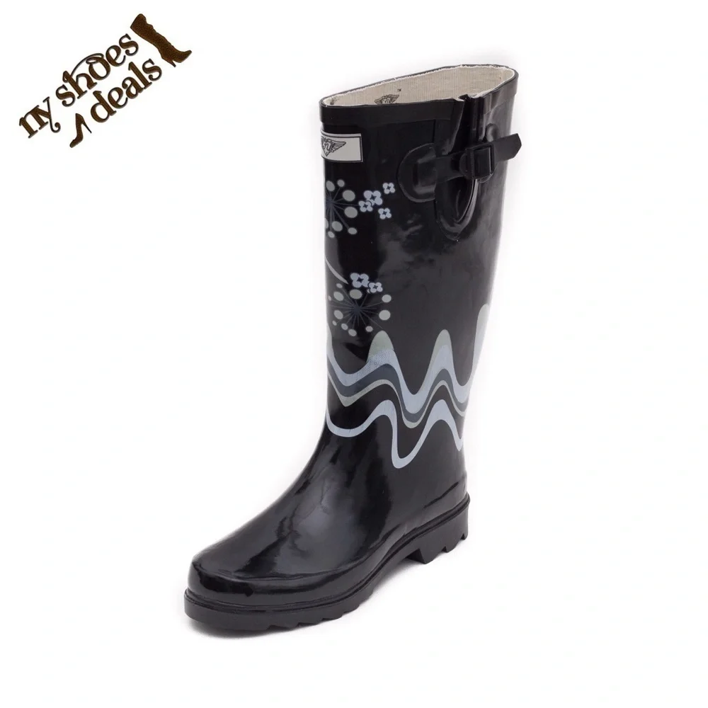 Women Rubber Rain Boots, Sea Fireworks Garden Rainboots, NEW